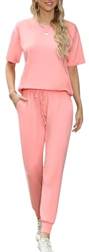 Irevial Ensemble Survêtement Femme T Shirt et Pantalon Jogging Col Rond | T shirt manches courtes, pantalon jogging, coupe décontractée, yoga loisirs, printemps été