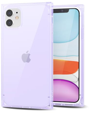 Svanove for iPhone 11 Clear Case Square Rectangle Edge, Aesthetic Trendy Girly Transparent Silicone Rubber Phone Case for Women, Thin Slim TPU Bumper Protective Cover, Purple Lilac Lavender