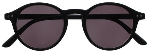 OPULIZE REY Lese-Sonnenbrille - Runder Retro-Rahmen - Mattschwarz - Herren Damen - Federscharniere - S56-1 - +1.00