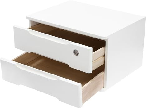 2 Schicht Desktop Storage Box, Desktop Storage Box mit abschließbarer Schublade, Bürobedarf Schublade Veranstalter für Büro Studie Dresser File Organizer, Flachablage Schrank - Weiß