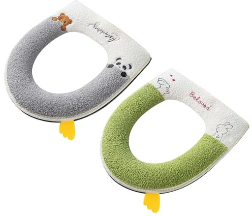 Fyfjur Reißverschluss Toilettensitzbezug, 2 Stück Plüsch Toilet Seat Cover mit Griff, Waschbare Toilettensitzmatte, Winter WC Sitzkissen Warm Halten, Klobrillen Auflage für Ovalen WC-Sitze, 38x43cm