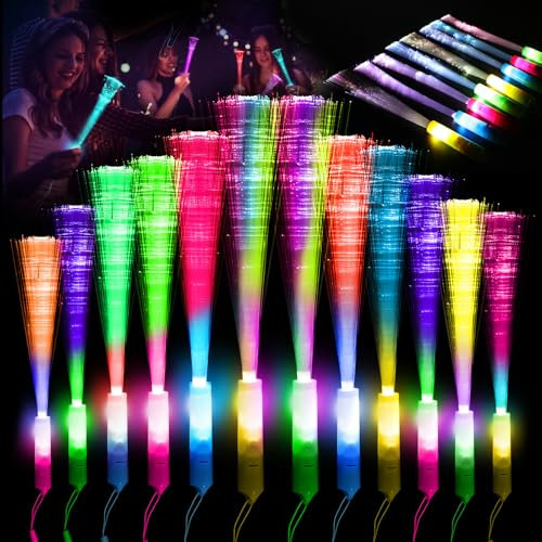 Bastoncini Luminosi in Fibra 12 Bastoncini Luminosi a LED Colorati con Batterie, Giocattoli per Feste per Bambini per Feste Notturne, Discoteche, Concerti, Club, Carnevali, Matrimoni (Bunte2)