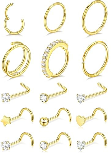 LYLYMIMI Nose Piercings Studs Hoop Nose Rings for Women Gold Plated