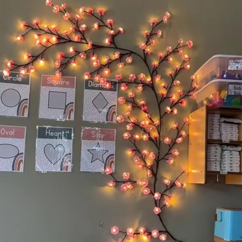 Luces LED de flores de cerezo, flores de cerezo, pared LED, decoración de pared, blanco cálido, guirnalda de luces con mando a distancia para dormitorio, decoración de Navidad (144 ledes, 2,3 metros)