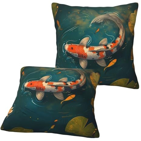 Dekokissenbezüge ohne Kissen: Koi-Teichlilien, quadratisch, dekorativer Kissenbezug für Couch, Bett, Wohnzimmer, Hausdekoration, weicher Kissenbezug für Sofa, Schlafzimmer, 45,7 x 45,7 cm, 2 Stück