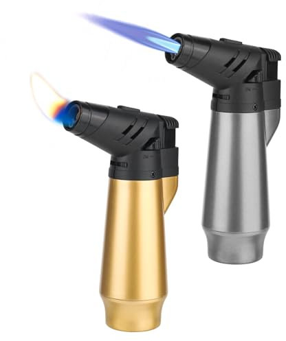 smtfcty Lot de 2 briquets à gaz à jet flamme réglables - Rechargeable - Avec serrure de sécurité - Pour la maison, la crème brûlée, le camping, la soudure (butane non inclus)