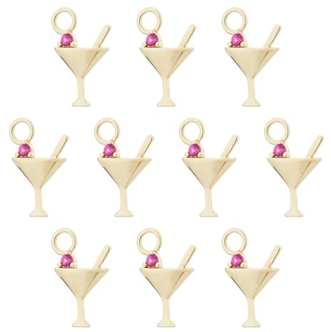 Hobbspring 10pcs Weinglas Charms für die Schmuckherstellung 14K Gold Hawaii Style Wein Getränke Anhänger Messing Cocktail Weinglas Kelch Charms Anhänger für Schmuck Halskette Armbänder Ohrringe Machen