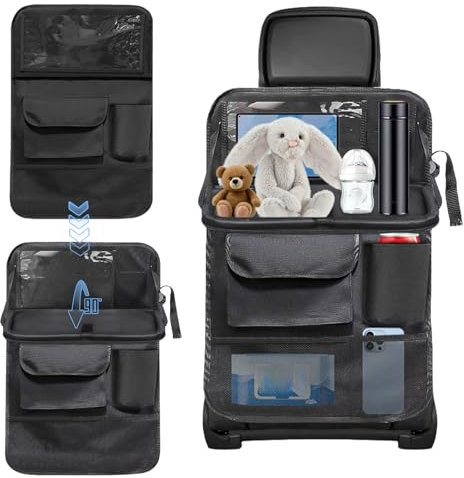 Tel Charme * Organizador de protección de respaldo, organizador de coche, protección del respaldo del coche, organizador de múltiples bolsillos, organizador de asiento de coche con mesa plegable, 8