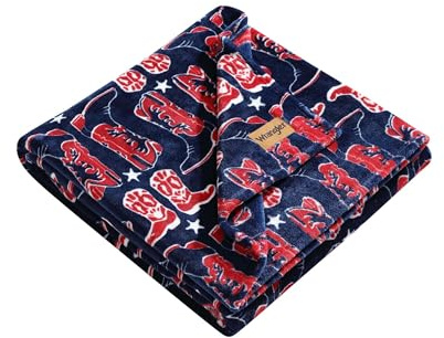 Wrangler - Throw Blanket, Soft Plush Fleece Bedding, Yellowstone Inspired, Western Decor for Bed or Couch (Knocking Boots Blue, 50 x 70)