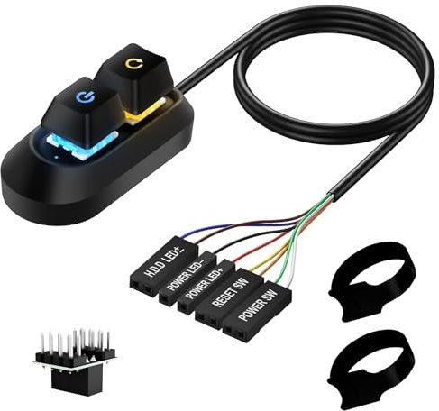 Desktop-Computer externer Netzschalter,PC-Netzschalter,Einfache multifunktionaler Desktop-Netzschalter,Schnelle Desktop-Computer Power Switch,Einfache Start- und Reset-Steuerung(Schwarz,2 Meter)