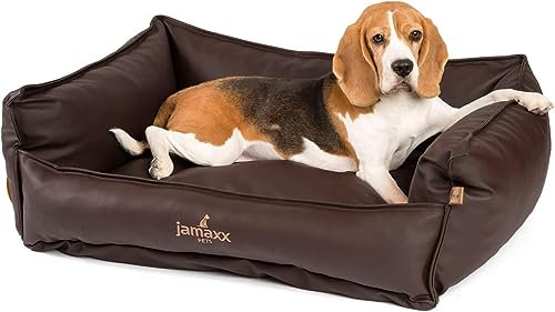 JAMAXX Premium Leder-Sofa Orthopädische Memory Visco Füllung, Hohe Seitenränder, Hunde-Couch mit Kunstleder Bezug, Reißverschluss, Hundebett PDB2019 (nut, 110x80 (XL))
