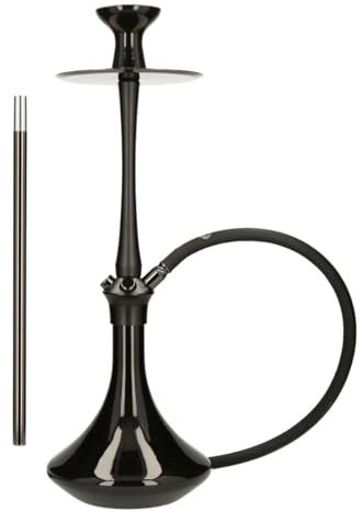 Chicha EL-BADIA® C7 V.2 – 53 cm – Grande Chicha Complète, Vase en Verre Épais, Diffuseur Réversible, Tuyau Silicone & Manche Métal, Foyer – Shisha Luxe Professionnelle (Black Fantom)