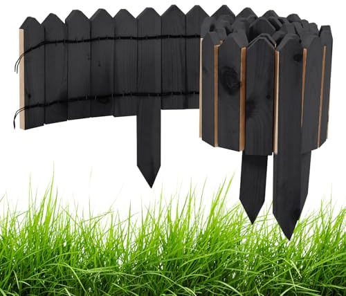 Gimisgu 200 x 40 cm Rasenkante Beeteinfassung, Flexibler Rollborder, Wetterfeste Gartenpalisade, Rasenkantenband als Gartenzaun für Beete & Rasen, Natürliche Gartendeko,Anthrazit
