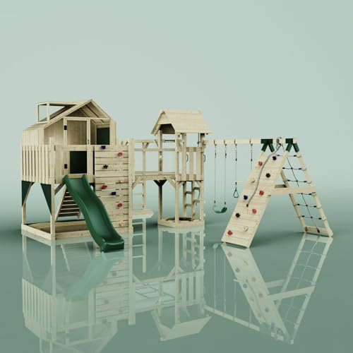 OutdoorToys Spielturm Milo aus Holz in Grün Trapezschaukel