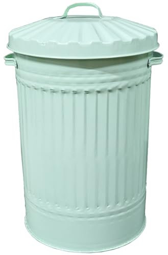 KetoBarrow Metal Retro Dustbin Waste Rubbish Animal Feed Outdoor or Indoor Bin, Steel Sage Green Bin 45L Maxi Plus