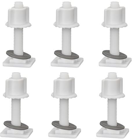 6PCS Heavy Duty Toilet Seat Bolts Kit | 2.7x2.7cm Anti-Rust Plastic Hinge Screws with Nuts & Washers | Universal Toilet Seat Fittings for W/C Lid Repair & Installation