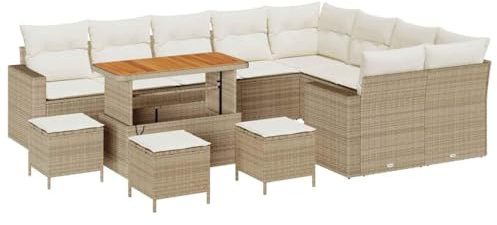 vidaXL Garten-Sofa-Set 13 pcs Beige und Creme 110 x 55 x 71 cm, Garten und Terrasse, Moderne Möbel, abnehmbare Kissen, Loungeset, Rattansofa, Sommer Entspannung!