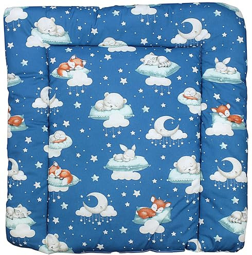 TupTam Baby Wickeltischauflage mit Baumwollbezug Gemustert, Farbe: Schlafende Baby Tiere/Dunkelblau, Größe: 75 x 85 cm