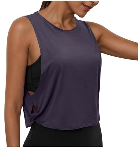 Gym Tops for Women UK Loose Basic Vest Sleeveless T-Shirts Athletic Tank Top Quick Dry Yoga Tees Workout Sports Tops for Fitness Running Walking