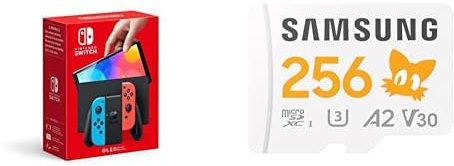Nintendo Switch-Konsole (OLED-Modell) Neon-Rot/Neon-Blau + Sonic microSD Karte