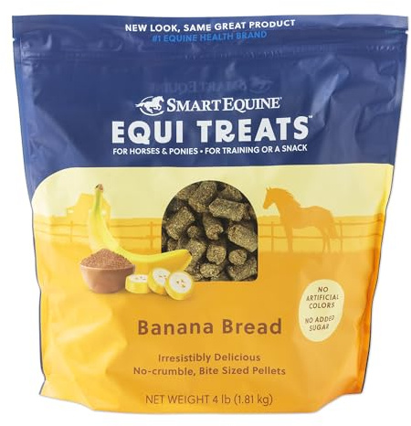 SmartEquine Equi Treats | Made with Beet Pulp & Alfalfa | High-Fiber Horse Treats | Low ESC & Starch | Bite-Sized | No Added Sugar | Banana Bread Flavor Cookies for Horses, 4 lb Bag