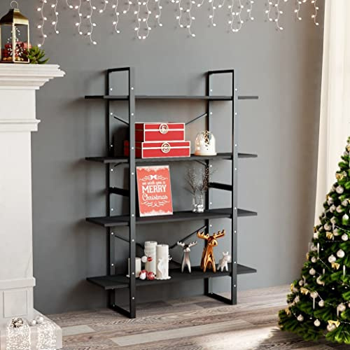Holamys Grau 4 Fächer Bücherregal aus Holzwerkstoff, 100x30x140 cm, vielseitiger Stauraum für Bücher, Zeitschriften & Deko, ideal für Wohnzimmer, Büro & Jugendzimmer