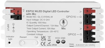 ACOLY ESP32 WLED-Streifen-Controller Mit Mikrofon, UART-Download-Port, Über 100 DIY-Lichteffekte, Intelligentes RGB+IC-WLED