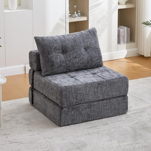 Dolamaní Klappbares Schlafsofa, Faltbare Matratze mit Rückenlehne, Klappsofa, für Wohnzimmer und Schlafzimmer (Grau)