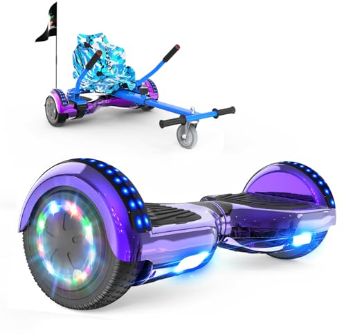 RCB Hoverboards mit Sitz Hoverkart komplett für Kinder, Skateboard mit Set, Hoverboards mit LED Lichtern und Bluetooth, Geschenk für Kinder