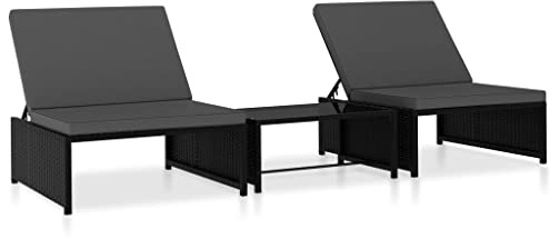 QZZCED Rattan-Möbel-Set für den Außenbereich mit verstellbarem Tisch und Liegestühlen, Stahlgestell und abnehmbaren Kissen, wetterfest und leicht zu reinigen für den Garten