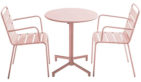 Oviala Ensemble Table de Jardin et 2 fauteuils en métal Rose poudré - Palavas