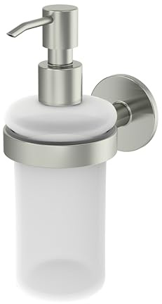 Lenz Seifenspender NOA in Nickel – Nachfüllbar und Tropffrei | Platzsparende Wandmontage, Zum Bohren oder Kleben, Hochwertige & pflegeleichte Oberfläche, satiniertes Glas, 4608322