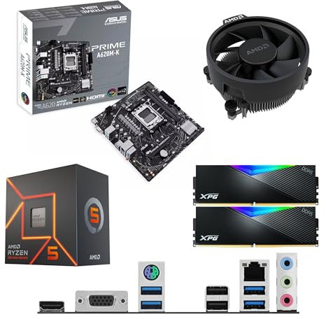 Ryzen 5 7600 3.8Ghz (Turbo 5.1Ghz) 6 Core 12 Thread CPU, PRIME A620M-K Motherboard & 32GB 6400Mhz RGB DDR5 RAM Pre-Built Bundle