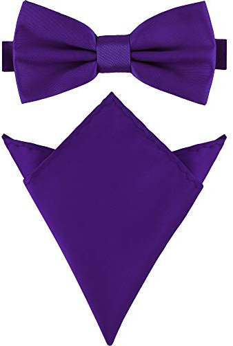 Ladeheid Herren Schmale Fliege & Einstecktuch Set M/P (12cm x 6cm, 22cm x 22cm, Dunkel violett)