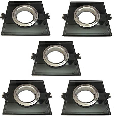 KIT 5 unidades ARO empotrable ojo de buey cuadrado cristal negro, diametro de corte 60mm, apto para bombilla dicroica LED, casquillo porcelana GU10 incluido