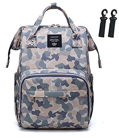 Lequeen Camo Wickeltasche Rucksack, groß, multifunktional, wasserdicht, für Mama/Papa mit isolierten Taschen und Kinderwagengurten, strapazierfähige Baby-Wickeltasche