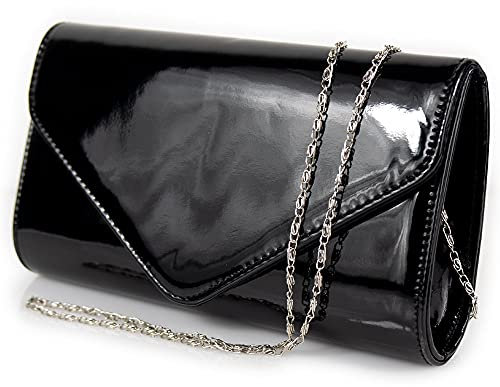 Emila Pochette vernice nera lucida donna elegante da ragazza signora cerimonia matrimonio borsa a mano piccola clutch borsetta sera giorno Nero primavera estate 2025