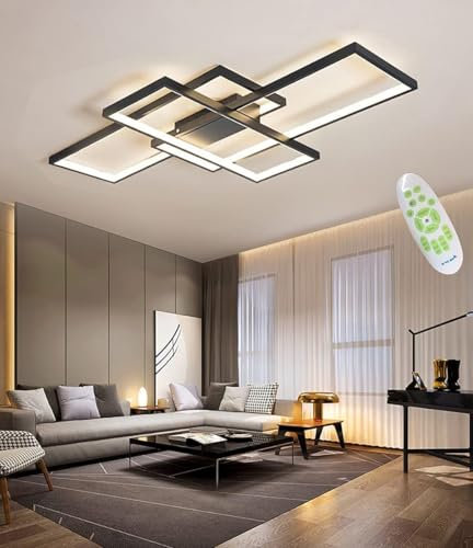MQW LED Deckenleuchte Einfache Moderne Deckenlampe Wohnzimmer Atmosphärische Rechteckige Deckenstrahler Acryl Schlafzimmer Lampe Spotleuchte Stufenloses Dimmen Mit Fernbedienung,schwarz,L90cm