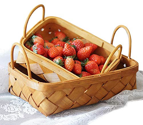 Seully 2 Piezas Cesta de Almacenamiento Tejida a Mano de Ratán, de Fruta de Pan/ para Cocina(Grande y Pequeña)