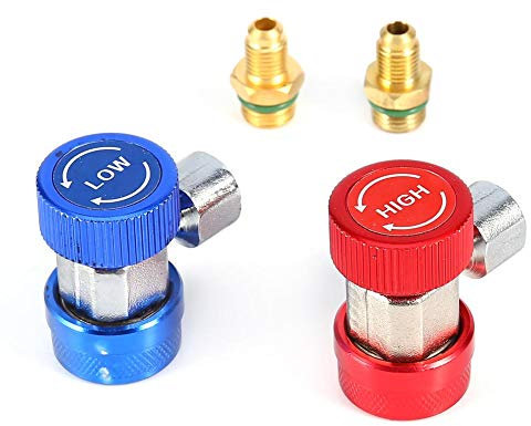 EVGATSAUTO Adattatore 2 Pezzi R134a Aria condizionata Adattatori rapidi Regolabili Accoppiatore Alto Basso Connettore AC Freon Kit collettore Calibro Tubo di conversione 1/4 SAE HVAC