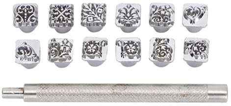 Sello de Metal, Herramienta de Grabado en Aleación de Zinc 12 Piezas con Diferentes Patrones para Imprimir en Madera, Plástico, Cuero