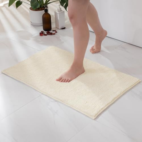MIULEE Badematte 40x60cm Chenille Badteppich Badezimmerteppich rutschfest Waschbar Teppich Duschvorleger Badvorleger Duschmatte Bettvorleger Fussmatte Badezimmer Wohnzimmer Schlafzimmer Weiß