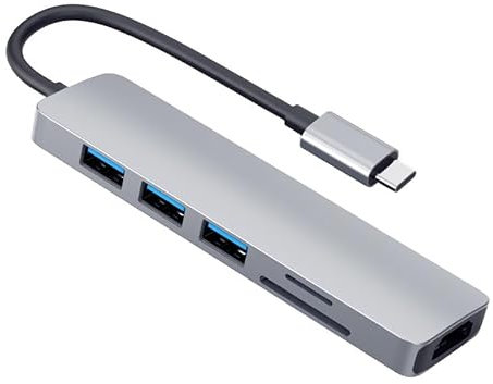 USB C Hub Type C Adapter 6 in 1 USB-C Hub mit HDMI 4K@60hz Ausgang, 2*USB 3.0 Ports/1*USB 2.0 Anschlüsse, SD/Micro Kartenleser, kompatibel für MacBook Pro, XPS und mehr Typ-C-Geräte