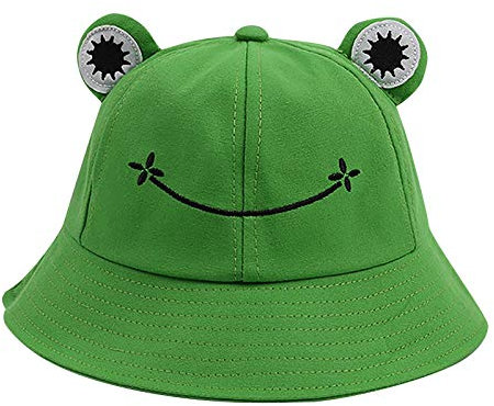 SHINEHUA Buckethut für Erwachsene, Frosch, Anglerhut, Sonnenhut, Faltbar Sommermütze aus Baumwolle, niedlicher Frosch-Hut für Damen Herren