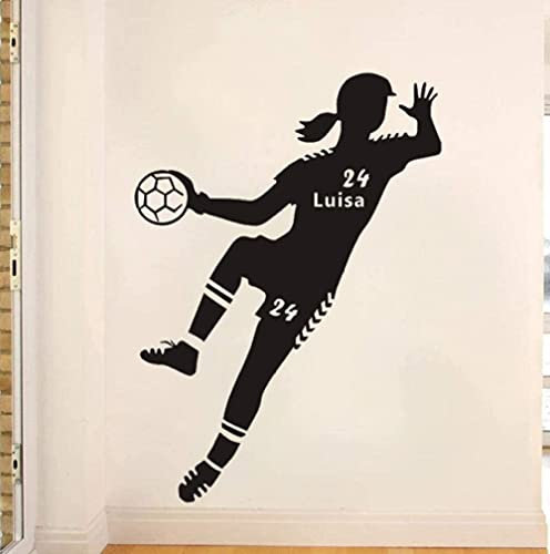 DIY Personalisierte Handball Sport Handballerin Mädchen Jeder Name und Nummer Vinyl Wandaufkleber Kunst Aufkleber Kinder Schlafzimmer 40x56cm