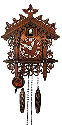 MagiDeal Orologio a cucù retrò in Legno, Casetta per Uccelli al Quarzo Antico Alimentato a Batteria Orologi da Parete per Camerette per Bambini Pendolo con Cam - Casa