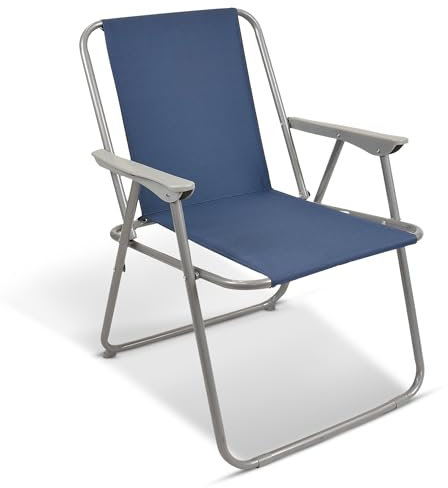 ASAB Folding Garden Patio Spring Deck Chair With Arms & Comfortable Fabric Seat Picnic Camping Beach Fishing Outdoor (Navy)