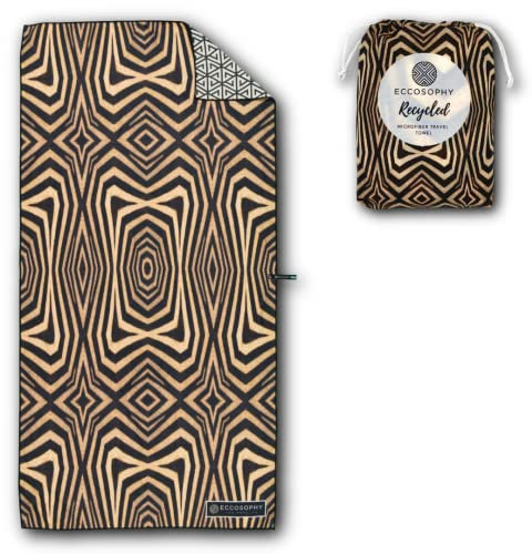 ECCOSOPHY Mikrofaser-Strandtücher aus recycelten Kunststoffflaschen – 180.3x88.9 cm schnell trocknende Pool-Handtücher – große sandfreie Strandtücher – übergroße Reise-Strandtücher mit Tasche (Kenia)