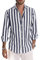 Meilicloth Men's Casual Long Sleeve Button Down Striped Shirt Regular Fit Beach Yoga Work Linen Fashion Shirts for Men Adult Navy Blue