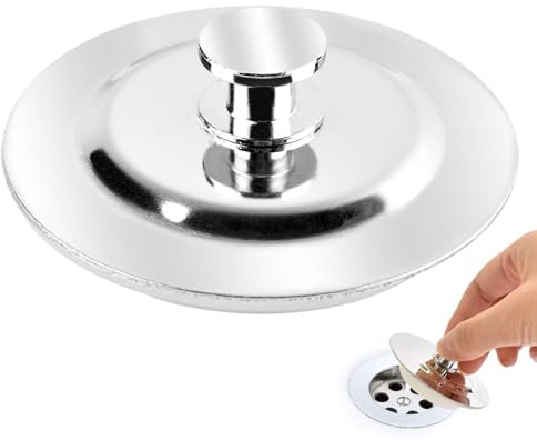 Jiayaus Bath Plug - Stainless Steel Push Type, Kitchen & Bathtub Sink Plug, Easy to Remove with Handle